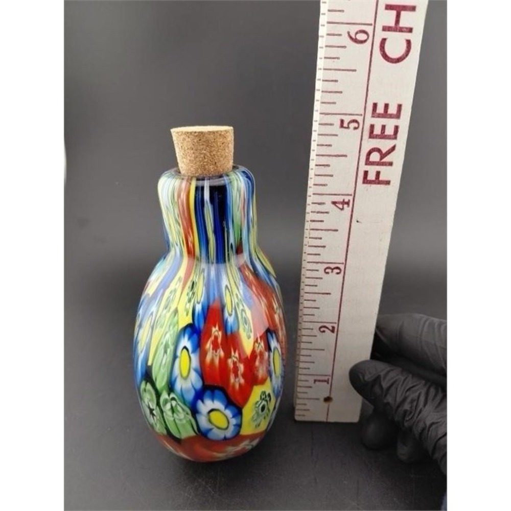 Murano Millefiori Art Vase/Perfume Bottle Teardrop Red Green Yellow Blue Floral - Picture 3 of 6
